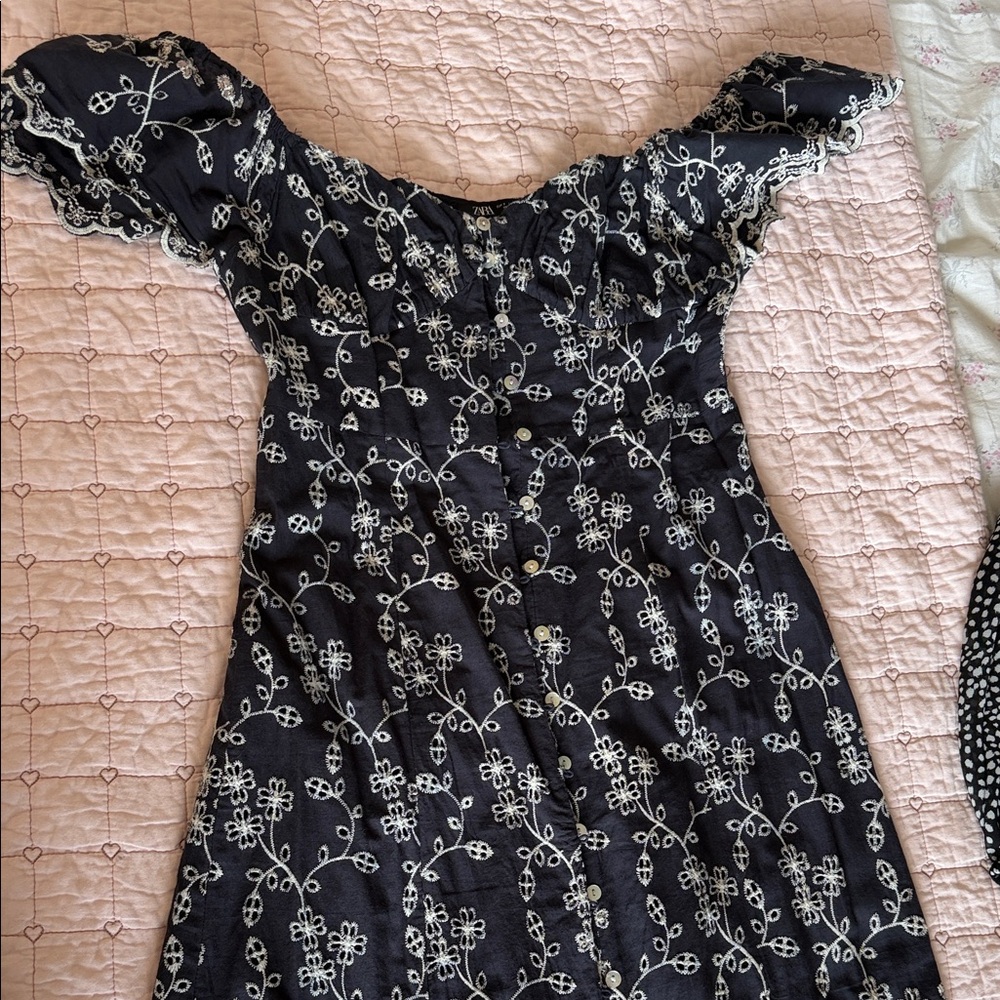 Dark blue Floral Off-Shoulder Dress